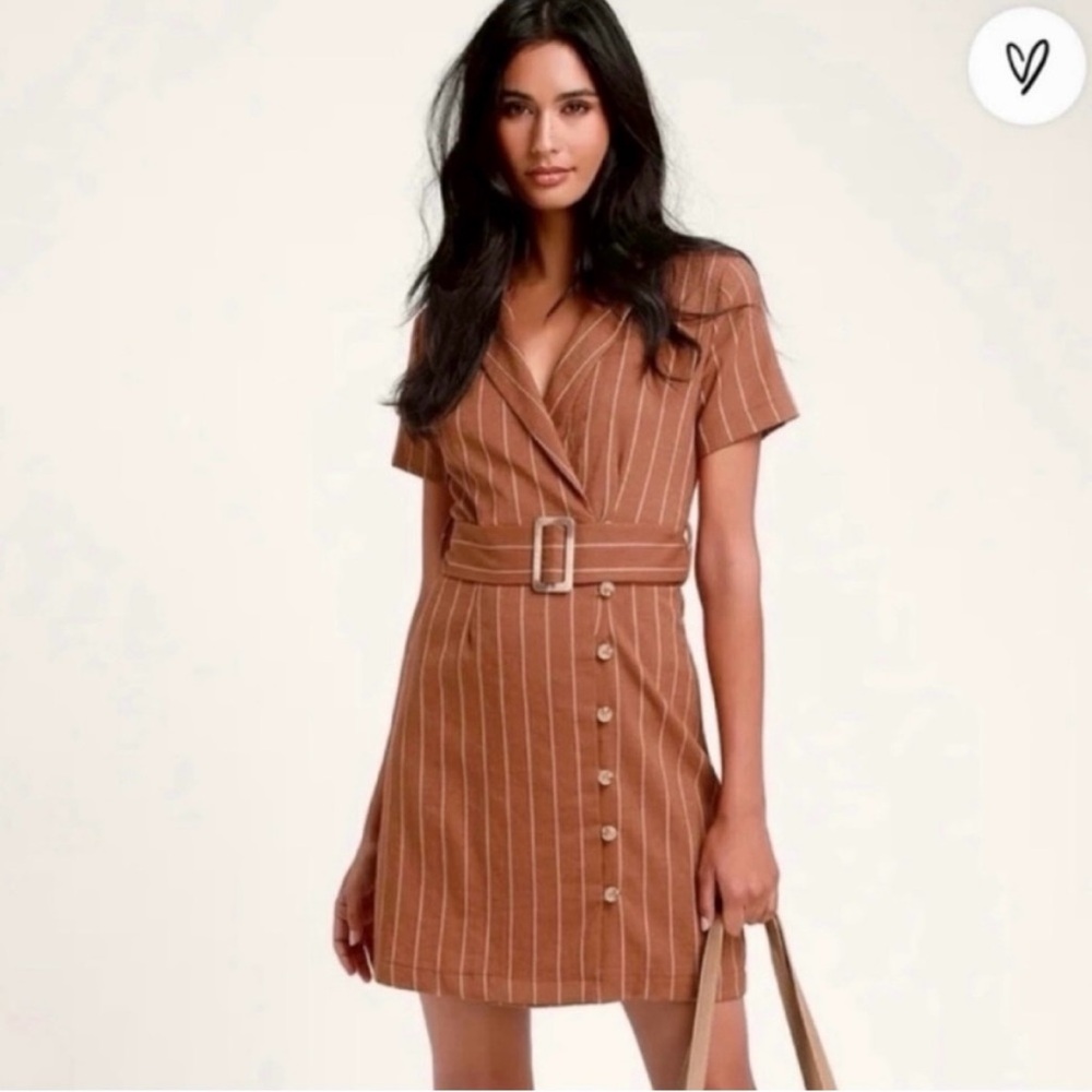 Lulus Raegan Brown Striped Shirt Dress